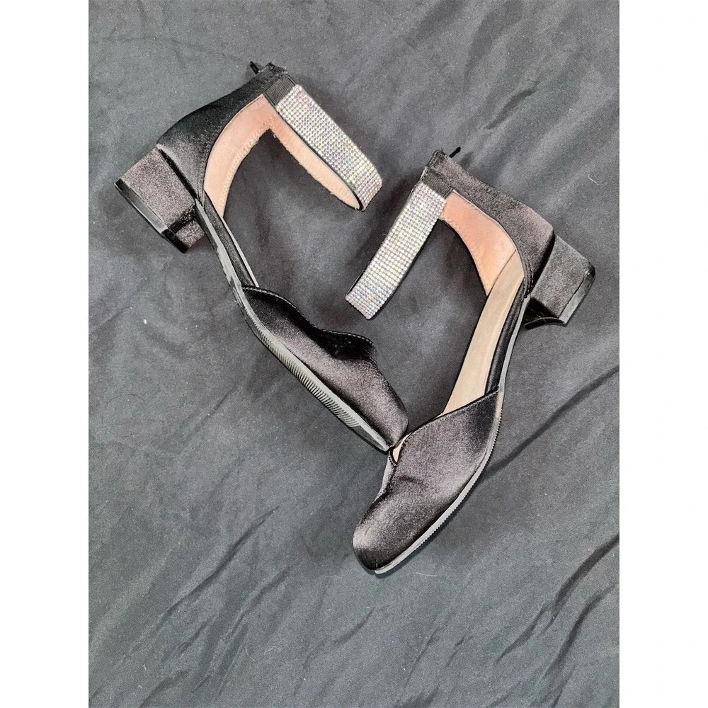 Mix No. 6 Girls Dress‎ Shoes Black Rhinestone Ankle Strap Block Heel Zip size 3